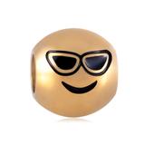 钛钢镀金EMOJI圆珠 AA709G 柒珠网 钛钢大孔珠