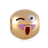 钛钢镀金EMOJI圆珠 AA713G 柒珠网 钛钢大孔珠
