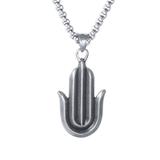 Hamsa 佛手护身符钛钢男士吊坠3.0mm方珍珠链60厘米长项链 AAT843-2 柒珠网 钛钢男士饰品