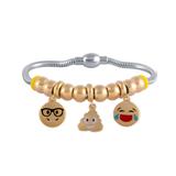钛钢EMOJI吊坠镀金手链 B020G 柒珠网 钛钢EMOJI表情饰品