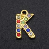 5个/包锌合金点钻字母吊坠 DA019-KX5 柒珠网 钛钢小吊坠