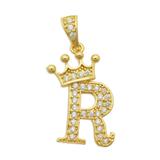3个/包铜微镶锆石皇冠字母吊坠DIY项链吊坠饰品批发 LA811-RX3 柒珠网 钛钢饰品配件