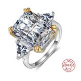 轻奢925纯银19克拉12x16mm长方形锆石戒指女欧美跨境仿真钻石饰品 SD031 柒珠网 特价小吊坠