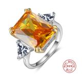 轻奢925纯银19克拉12x16mm长方形粉红锆石戒指女欧美跨境仿真钻石饰品 SD033 柒珠网 特价小吊坠
