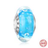 925纯银通管湖水蓝气泡钻精品琉璃串珠 SG005-3 柒珠网 纯银精品琉璃珠