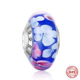 925纯银通管花朵精品琉璃串珠 SG010-1 柒珠网 纯银精品琉璃珠