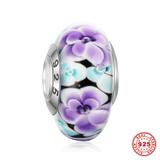 925纯银通管花朵精品琉璃串珠 SG011-1 柒珠网 纯银精品琉璃珠