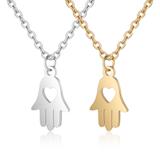 Hamsa Hand 佛手钛钢切割吊坠项链 40cm+5cm TN453 柒珠网 钛钢外贸项链